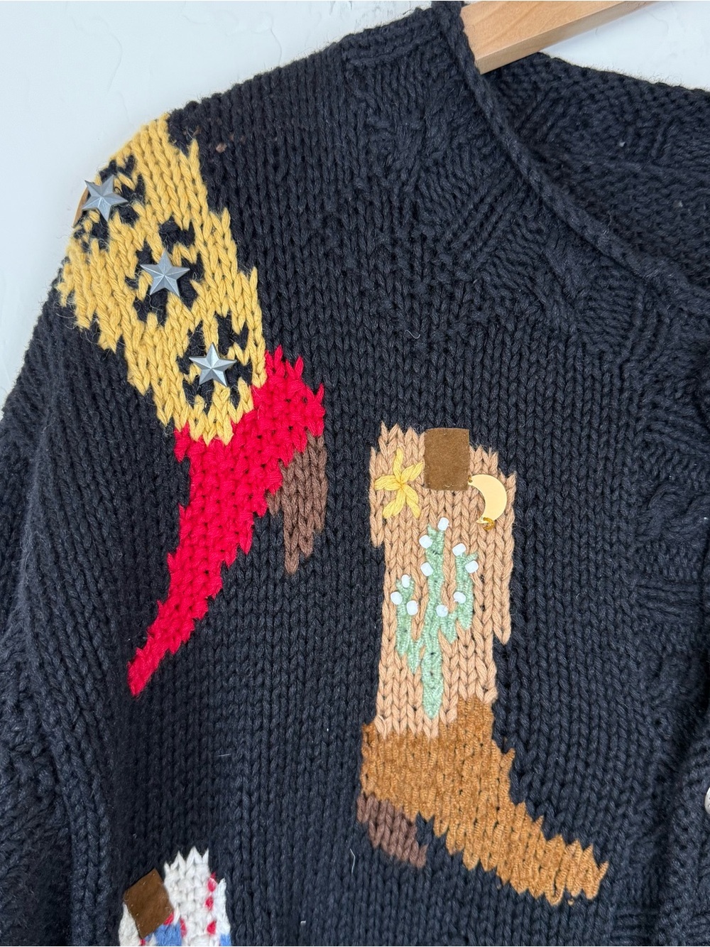 Susan Bristol Vintage 1995 Cowboy Boot Fringe Cardigan - Picture 5 of 8